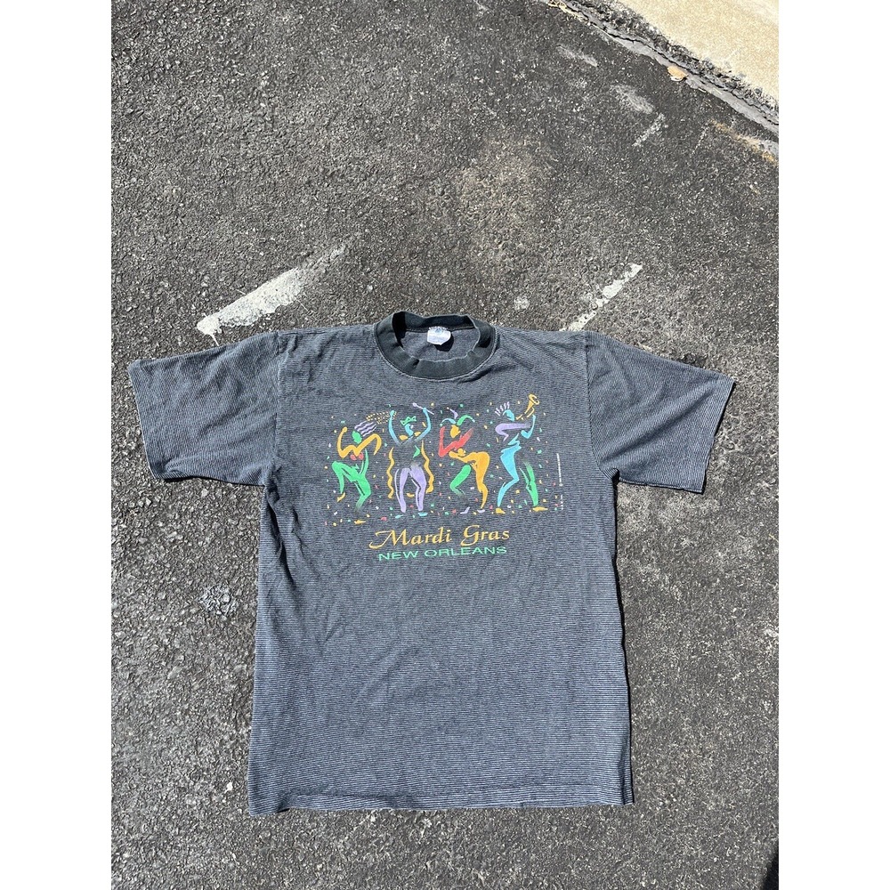 Vintage 1980s Mardi Gras Black Graphic Single Stitch T-Shirt Men Size L
